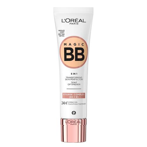 بی بی کرم 5 در 1 با پوشانندگی عالی و آبرسانی 24 ساعته حاوی ویتامین کمپلکس B5 و E رنگ متوسط loreal bb crème