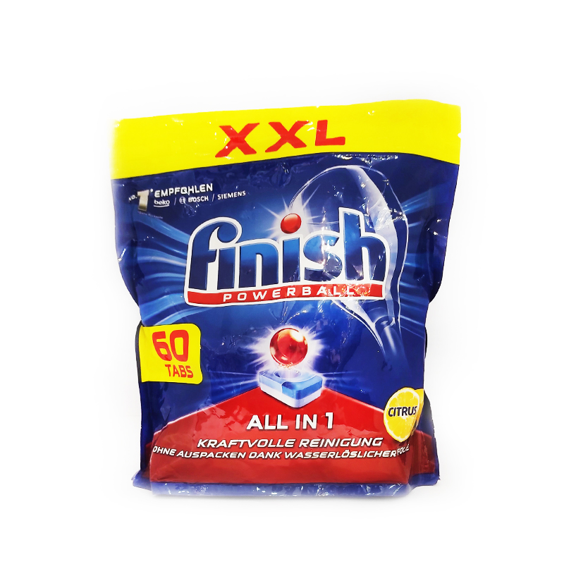 قرص 60 عددی ماشین ظرفشویی لیمو finish XXL POWERBALL ALL IN 1 CITRUS 60 TABS