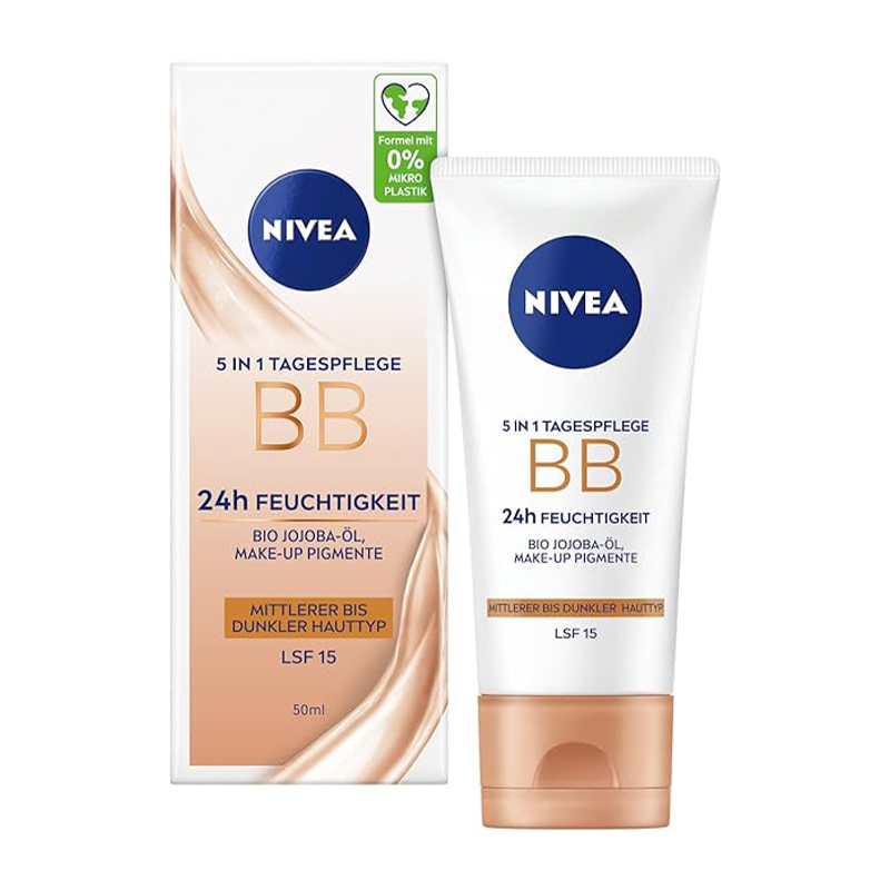 بی بی کرم 5در1 حاوی روغن  جوجوبا رنگ متوسط   NIVEA 5IN1 BB CREME SPF15 50ML