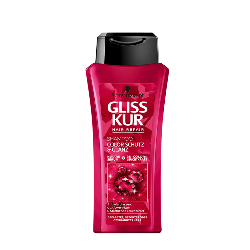 شامپو درخشان کننده حاوی کراتین مخصوص موهای رنگ شده GLISS KUR SHAMPOO COLOR SCHUTZ & GLANZ