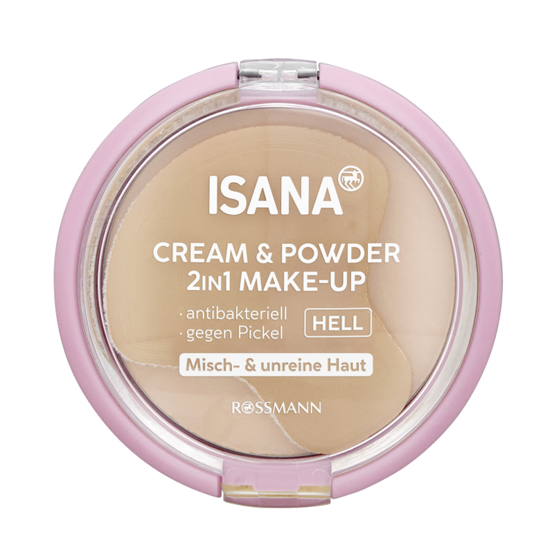 پنکک ضد جوش مخصوص پوست مختلط تا چرب رنگ روشن isana cream &powder 2in1 hell
