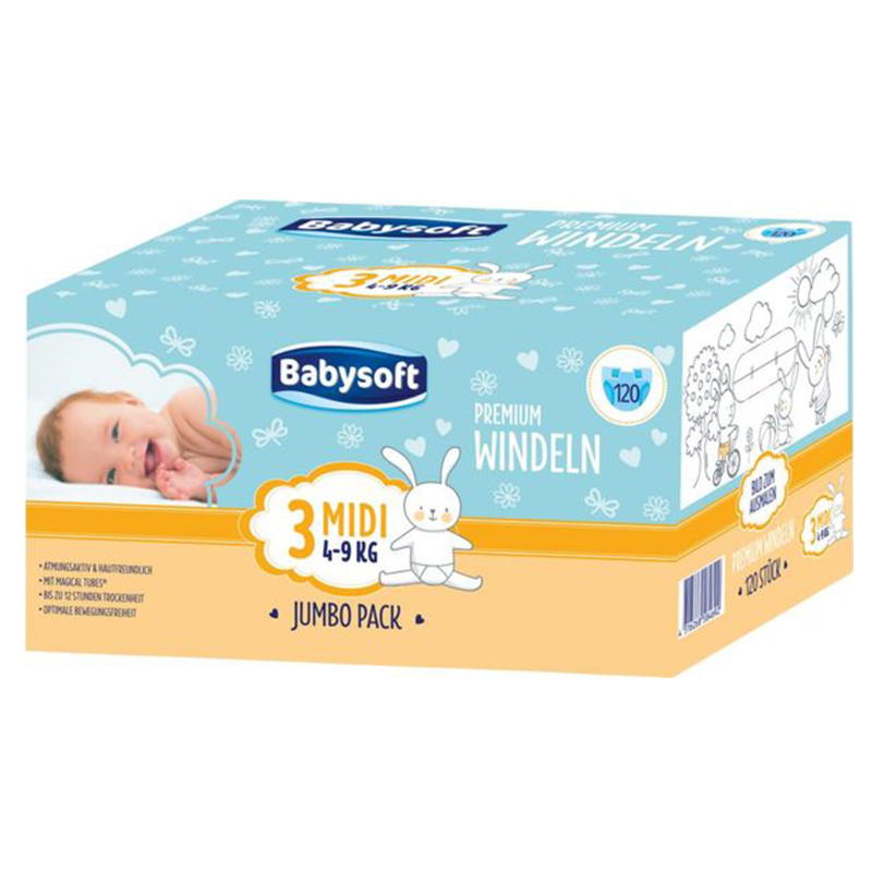 پوشک بچه سایز 3 تعداد 120 Babysoft 4-9kg