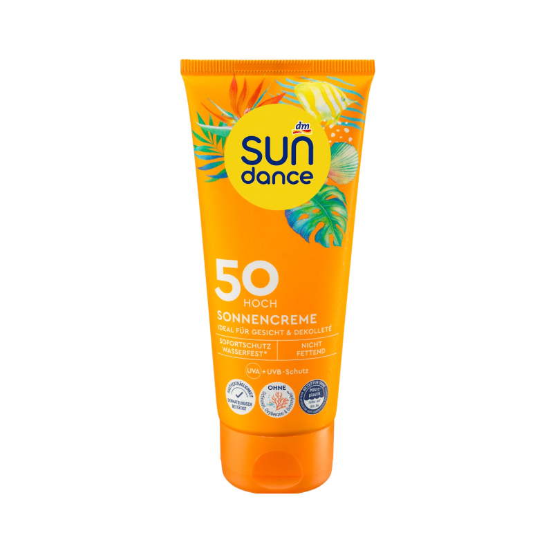 ضد آفتاب فاقد چربی+ضدآب+بی رنگ دارای اس پی اف  حجم 100میل50 SUNdance 50 HOCHT NICHT FETTEND