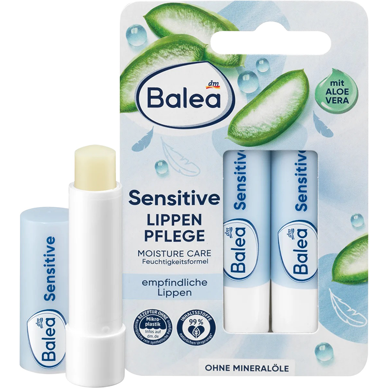 بالم لب حاوی آلوئه ورا مخصوص پوست های حساس دو عددی Balea LIPPEN PFLEGE SENSITIVE MIT ALOEVERA