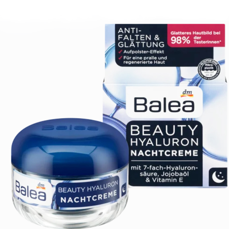 کرم شب ضدچروک+لیفت حاوی هیالورون و ویتامین ی 30 -50 سال صورت  Balea BEAUTY hyaluron nacht CREME