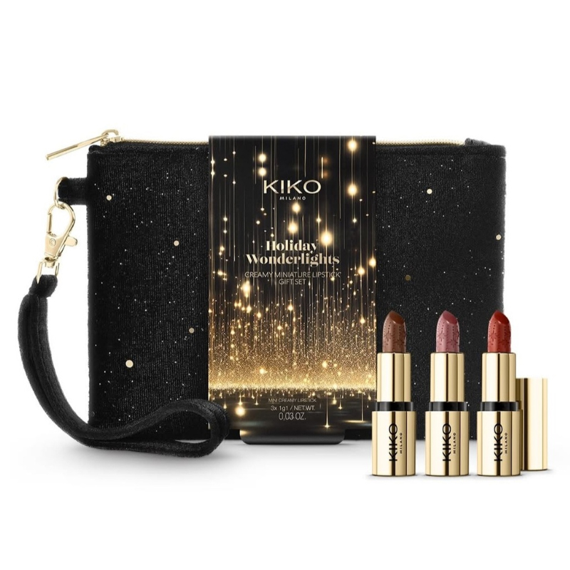 ست کیف آرایشی به همراه سه عدد رژ مینی kiko milno holiday wonderlights gift set