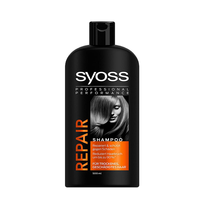 شامپو  500ml ترمیم کننده و کاهش 90% شکستگی مو مخصوص موهای خشک و آسیب دیده syoss REPAIR