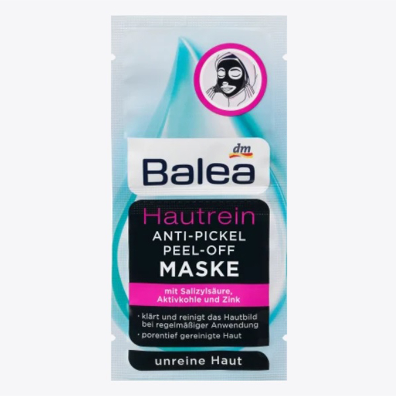 ماسک صورت ذغالی لایه بردار و ضدجوش پوست حاوی زینک و سالسیلیک اسید balea maske hautrain anti pickel peel off