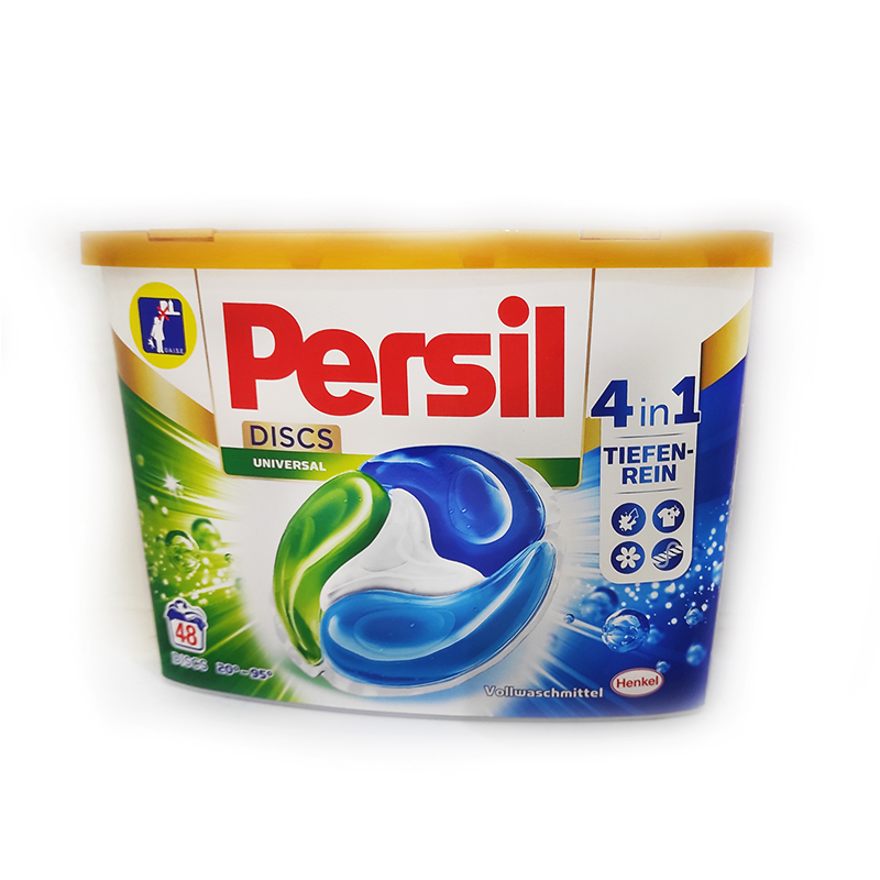 ژل قرص ماشین لباسشویی 48 عددی مناسب انواع لباسهای سفید+مشکی+رنگی persil DISCS UNIVERSAL 4IN1